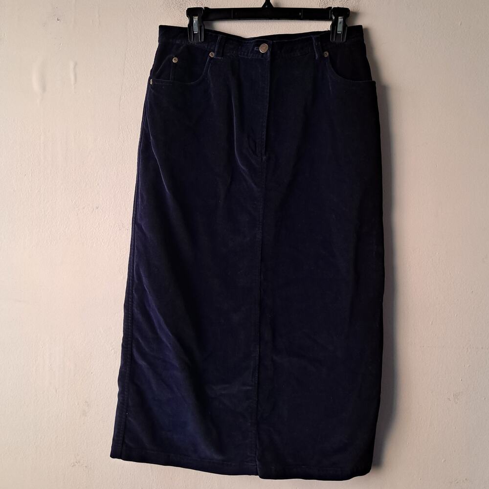 Jones New York Sport Midi Pencil Skirt 100% Cotton Dark Wash Velvet Navy Size 12 - Picture 3 of 8